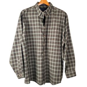 John Ashford Men's Wrinkle free Oxford. Brown green plaid. XL